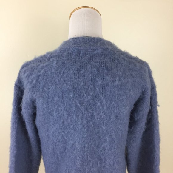 WE11DONE Blue Wool Blend Soft Knit Logo Buttons Embroidery Cropped Cardigan - Picture 12 of 13